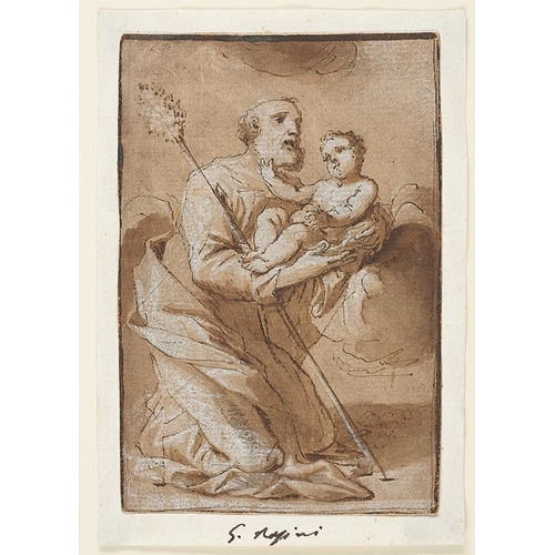 618 - ATTRIBUTED TO LUDOVICO GIMIGNANI (1643-1697) JOSEPH WITH THE CHRIST CHILD  pen and ink with brown wa... 