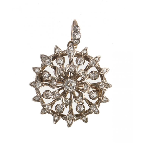 62 - A DIAMOND BROOCH PENDANT, EARLY 20TH C 36mm including diamond loop, 9g