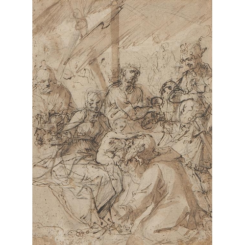 625 - ATTRIBUTED TO  TADDEO ZUCCARI (1529-1566) THE ADORATION OF THE MAGI,  pen, brown ink and wash, 29.5 ... 