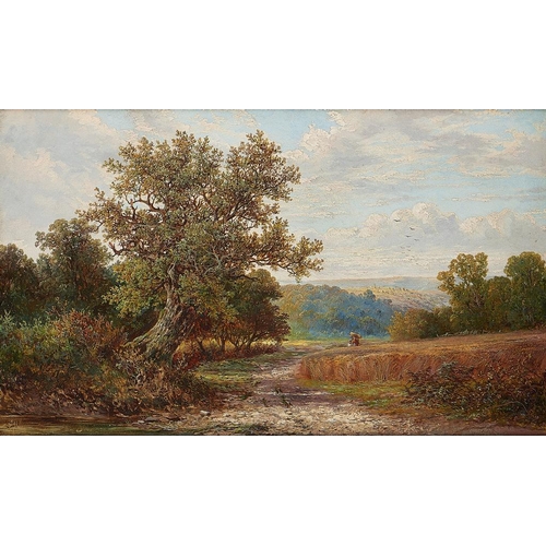 628 - GEORGE TURNER (1841-1910) A COUNTRY ROAD  signed, oil on board, 30 x 49cm