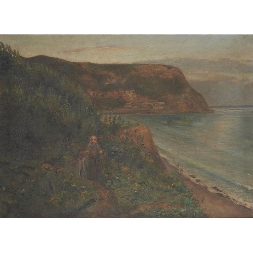 635 - ATTRIBUTED TO FREDERICK WILLIAM JACKSON, RBA (1850-1918) A COASTAL WALK  signed FW... and dated 1909... 