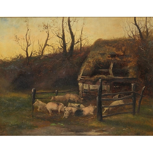 649 - ENGLISH SCHOOL, LATE 19TH C THE PIGSTY oil on canvas, 34.5 x 44cm