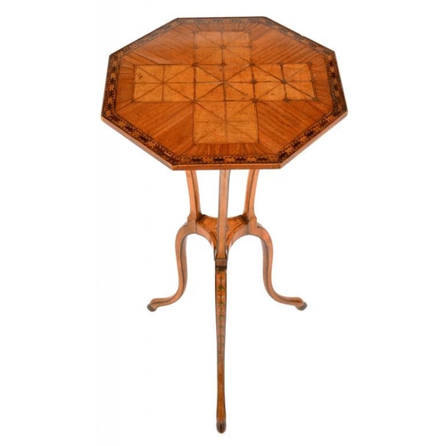 846 - A Regency satinwood, inlaid and painted tripod table the chevron banded octagonal top inlaid and fit... 