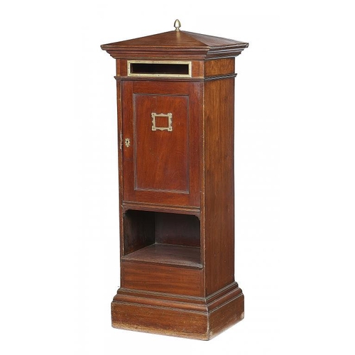 848 - A MAHOGANY COUNTRY HOUSE HALL POSTING BOX,   C1920 of rectangular section with pyramidal top, panell... 