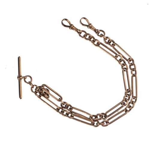 85 - A 9CT GOLD SNAFFLE LINK ALBERT  39.5cm, links individually marked, marked on keepers and T bar, make... 