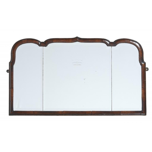 858 - A WALNUT OVERMANTEL MIRROR IN GEORGE II STYLE, EARLY 20TH C  with moulded frame and three bevelled p... 