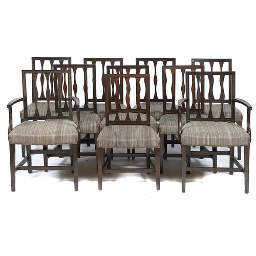 866 - A SET OF TEN SCOTTISH REGENCY LABURNUM DINING CHAIRS, C1821 the channelled almost square back with t... 