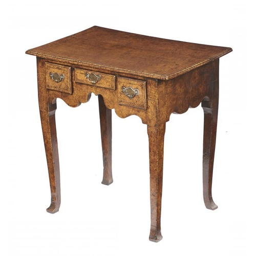 878 - A GEORGE III BURR ELM LOWBOY OF UNUSUAL SMALL SIZE, C1770 the quarter veneered, moulded top and draw... 