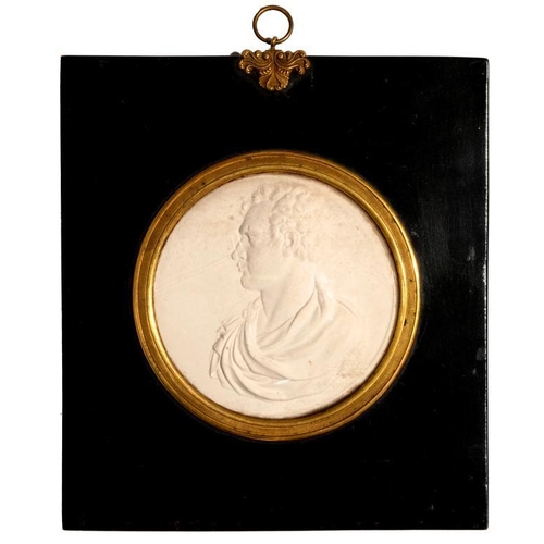 248 - A PLASTER BAS RELIEF PORTRAIT OF LORD BYRON, EARLY 19TH C  9.5cm diam, inscribed CRAWFORD FT,  benea... 