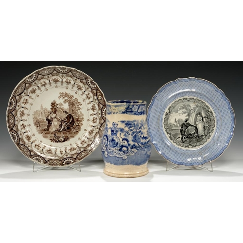 250 - TWO GOODWINS BLUE AND BLACK OR SEPIA PRINTED EARTHENWARE BYRON GALLERY SERIES PLATES, C1831-8 AND A ... 