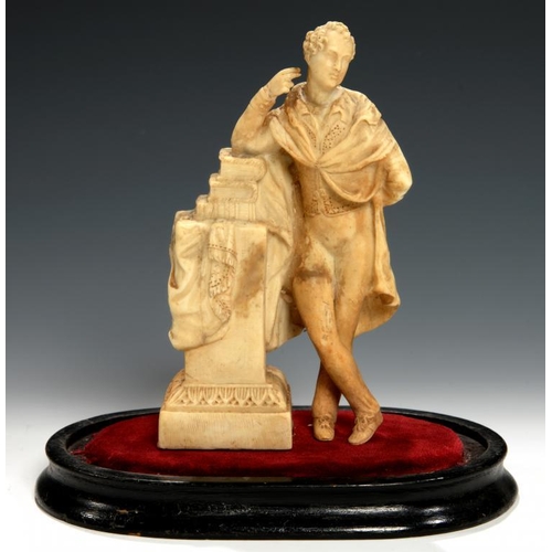 251 - A VICTORIAN WAX STATUETTE OF LORD BYRON BY J CAVE (FL 1820-50)  incised by J CAVE London 1834, on eb... 