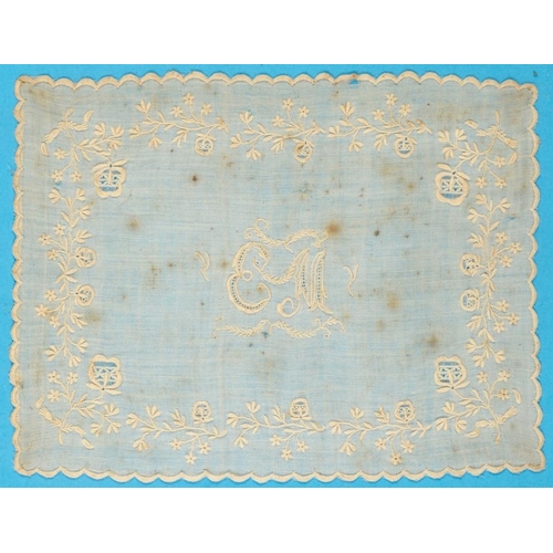 292 - EMPRESS EUGENIE (1826-1920)  A  LADY'S HANDKERCHIEF WITH THE INITIALS E M [EUGENIE DE MONTIJO], MID ... 