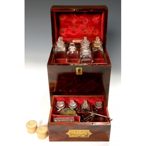 541 - A VICTORIAN RICHLY FIGURED MAHOGANY DOMESTIC MEDICINE CHEST, C1840  the plush lined and fitted inter... 