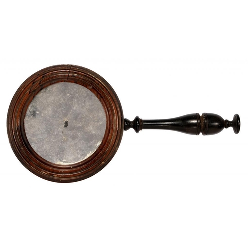 550 - AN ENGLISH TURNED ROSEWOOD AND EBONY HANDLED MAGNIFYING GLASS, FIRST HALF 19TH C 32cm l... 