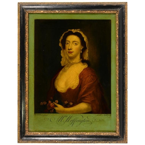 572 - THEATRE.  A GEORGE III MEZZOTINT-UNDER-GLASS OF MRS WOFFINGTON BY JAMES MCCARDELL AFTER ARTHUR POND,... 