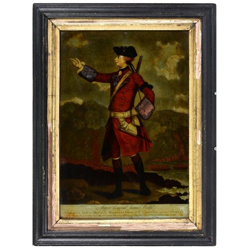 580 - A GEORGE III MEZZOTINT-UNDER-GLASS  OF MAJOR GENERAL JAMES WOLFE BY RICHARD HOUSTON AFTER AN ORIGINA... 