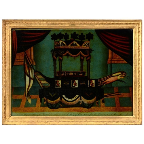 594 - A GEORGE III MEZZOTINT-UNDER-GLASS OF THE FUNERAL CAR WHICH CONVEYED THE BODY OF LORD NELSON FROM TH... 