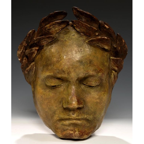 617 - A GOLDSCHEIDER LIFE SIZE  TERRACOTTA LAUREATE WALL MASK OF BEETHOVEN, EARLY 20TH C 26cm h, impressed... 