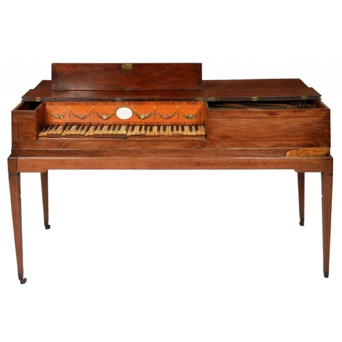 648 - AN ENGLISH MAHOGANY AND LINE INLAID SQUARE PIANO, HENRI HOLLAND,  C1780-1792  the satinwood name boa... 