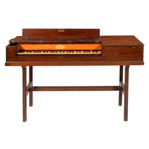 649 - A GEORGE III MAHOGANY AND INLAID SQUARE PIANO,  THOMAS HAXBY, YORK, NO 368, 1794   the key levers nu... 