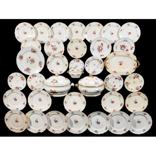 66 - A COALPORT AND CONTEMPORARY ENGLISH PORCELAIN MOULDED PART DINNER AND DESSERT SERVICE, C1820 painted... 