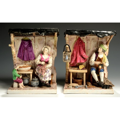 73 - A PAIR OF CONTINENTAL FAIENCE MODELS OF TRADESMEN'S STALLS,  LATE 19TH C  22.5cm  h, painted H 39... 