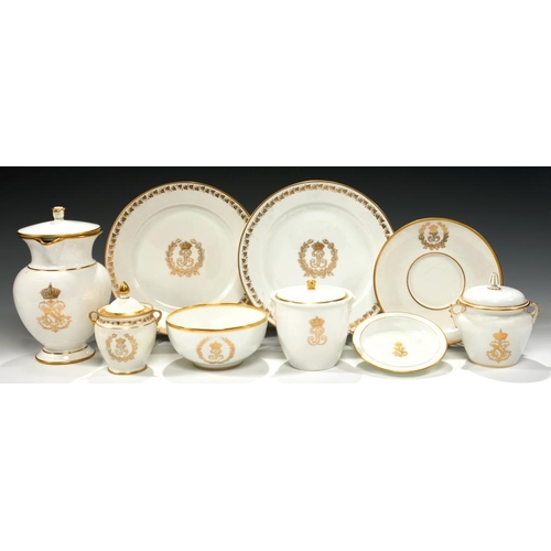 75 - A GROUP OF SEVRES WHITE AND GILT PORCELAIN WITH THE MONOGRAM OF LOUIS PHILIPPE OR INITIAL OF NAPOLEO... 