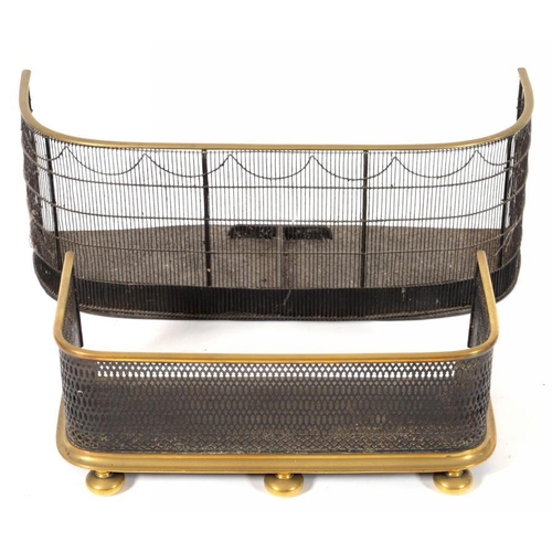 783 - A REGENCY WIRE MESH FENDER WITH BRASS RIM AND AN EARLY VICTORIAN BRASS AND PERFORATED IRON FENDER ON... 