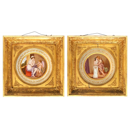 79 - A PAIR OF CONTINENTAL PORCELAIN PLATES, EARLY 19TH C  painted with classical scenes with a conquest ... 