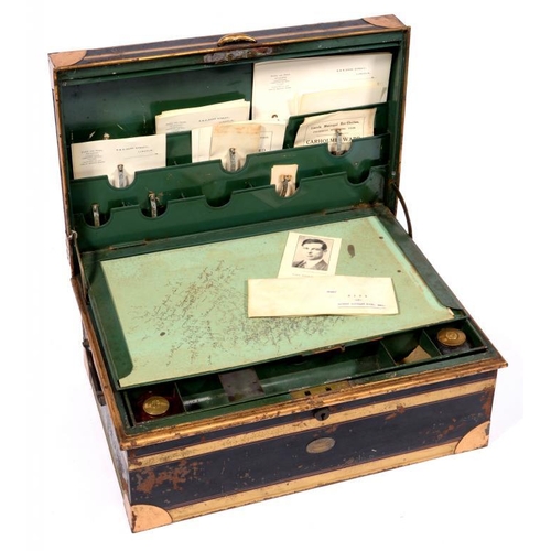 799 - AN INDIAN VICTORIAN BLACK AND GILT JAPANNED DIAMOND JUBILEE PATENT DESPATCH BOX BY ALLIBHOY VALLIJEE... 