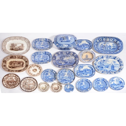 814 - MISCELLANEOUS ENGLISH BLUE PRINTED EARTHENWARE AND A SMALLER QUANTITY OF CONTEMPORARY SEPIA PRINTED ... 