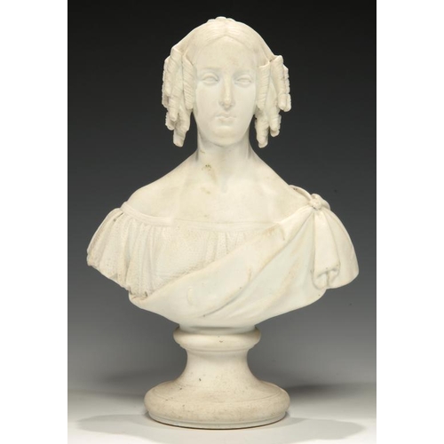 87 - A  BRUSSELS BISCUIT PORCELAIN BUST OF QUEEN LOUISE MARIE OF THE BELGIANS, C1846-50  after the bust b... 