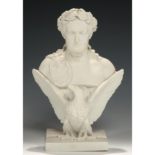 89 - A COPENHAGEN BISCUIT PORCELAIN BUST OF NAPOLEON BONAPARTE AFTER THORVALDSEN, 19TH C  35cm h, impress... 