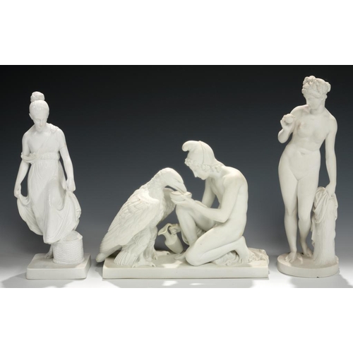 91 - THREE COPENHAGEN BISCUIT PORCELAIN FIGURES OF GANYMEDE AND VENUS AFTER THORVALDSEN AND A CLASSICAL M... 