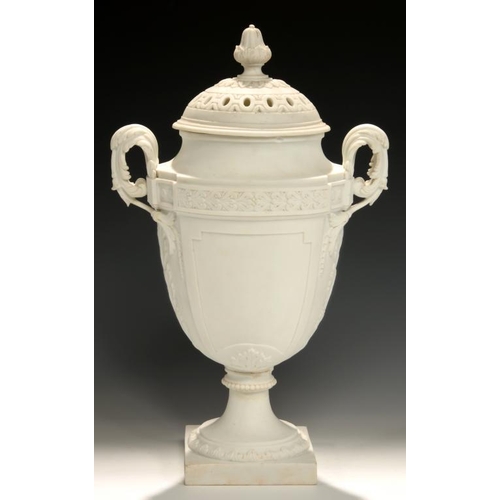 96 - A FRENCH NEO CLASSICAL BISCUIT PORCELAIN VASE AND COVER,   18TH/19TH  C  38cm h, incised No 63/M... 