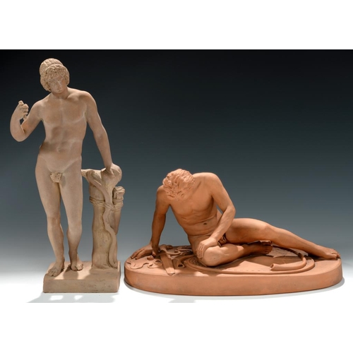 99 - A P IPSEN TERRACOTTA STATUETTE OF THE DYING GLADIATOR  AFTER THE ANTIQUE, 19TH C  20cm h, impressed ... 