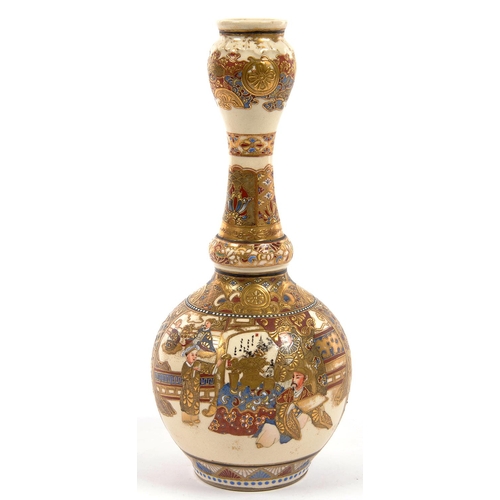209 - A JAPANESE SATSUMA GARLIC NECKED VASE, 30CM H, PAINTED MARK, MEIJI PERIOD