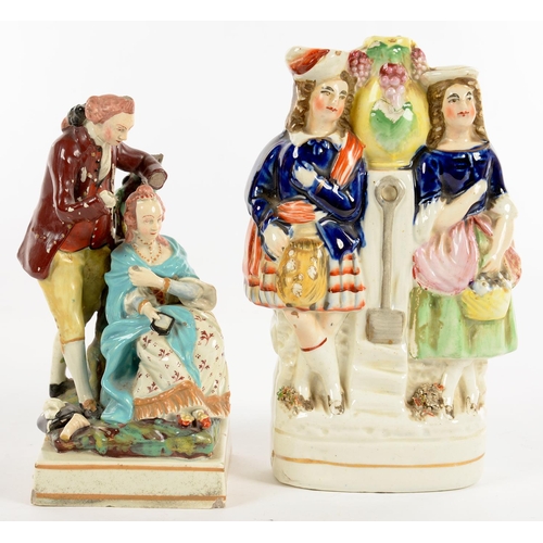 210 - A STAFFORDSHIRE PEARLWARE SQUARE BASED GROUP OF THE HAIRDRESSER, 16CM H, C1820 AND A STAFFORDSHIRE F... 