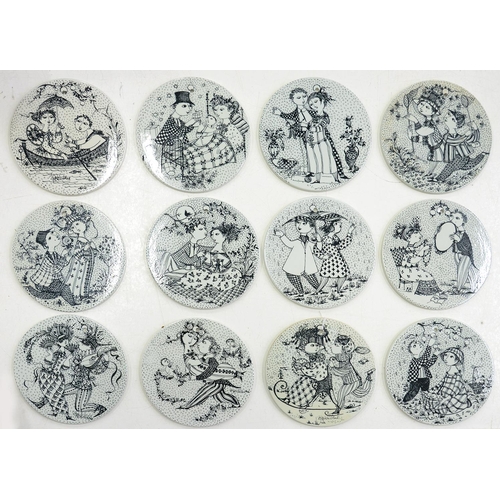 217 - SET OF TWELVE BJORN WIINBLAD NYMOLLE EARTHENWARE MONTHS OF THE YEAR PLAQUES, 1970'S, 15CM D