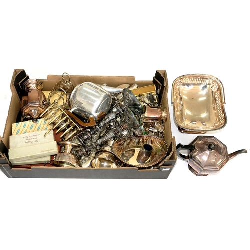 104D - MISCELLANEOUS PLATED WARE, TO INCLUDE TEAPOTS. BASKETS, TOAST RACKS, ETC