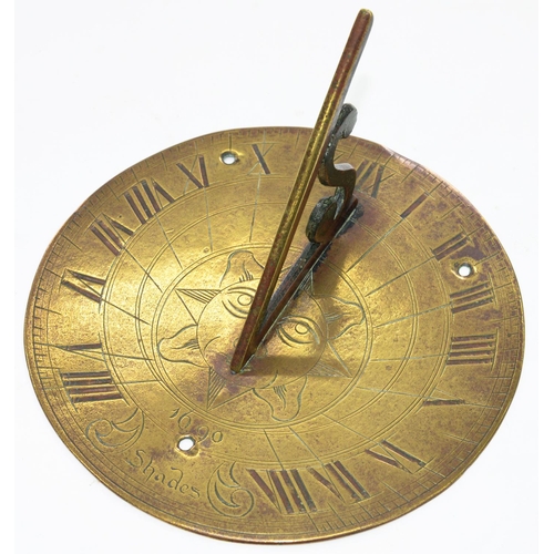 265A - A BRASS HORIZONTAL SUNDIAL, ENGRAVED WITH THE DATE ‘1690’, 20CM D, EARLY 20TH C