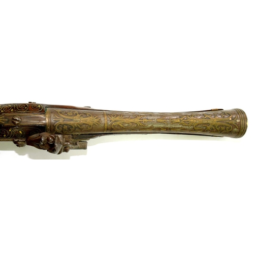 271 - AN 18TH C STYLE FLINTLOCK BLUNDERBUSS, EARLY 20TH C, INCORPORATING EARLIER ELEMENTS, 49CM L