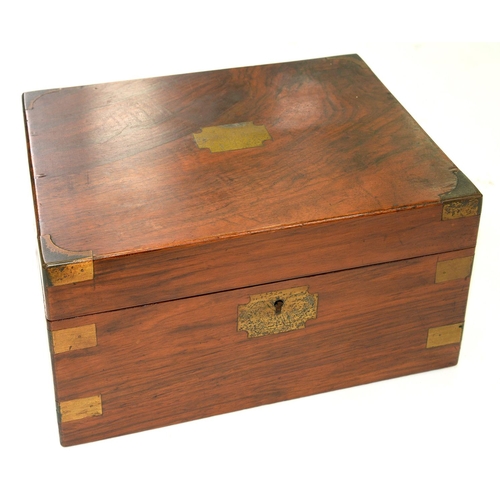 277 - A VICTORIAN BRASS MOUNTED WALNUT WRITING BOX WITH FITTED INTERIOR, 29.5CM L