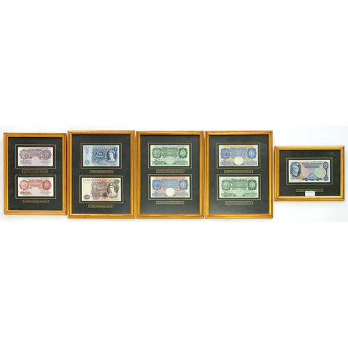 278 - PAPER MONEY. BANK OF ENGLAND, TEN BANK NOTES, 10s - £10, WARREN FISHER - PAGE, IN SIX FRAMES&n... 