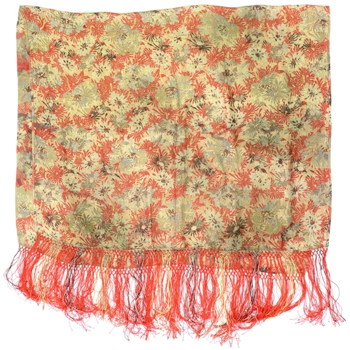 279 - A WOVEN SILK AND METAL THREAD SHAWL, FRINGED, C1925