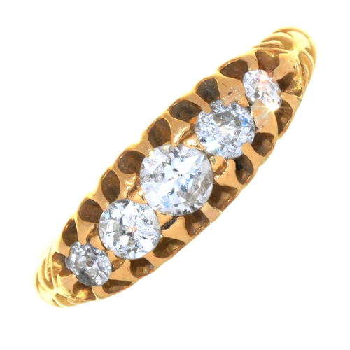 74 - A FIVE STONE OLD CUT DIAMOND RING, IN 18CT GOLD, BIRMINGHAM 1913, 3G, SIZE O½