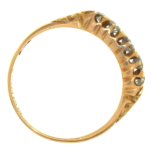 74 - A FIVE STONE OLD CUT DIAMOND RING, IN 18CT GOLD, BIRMINGHAM 1913, 3G, SIZE O½