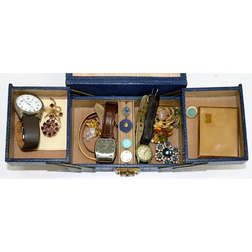 95 - MISCELLANEOUS COSTUME JEWELLERY, ETC IN A LEATHER BOX