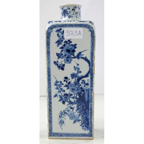 323a - A JAPANESE BLUE AND WHITE FLASK, EDO PERIOD, 18TH C of square section, each face painted with flower... 