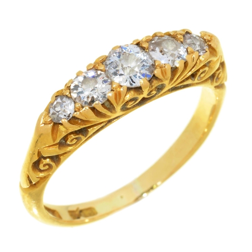 4 - A FIVE STONE DIAMOND RING in 18ct gold, 3.3g, size K ½